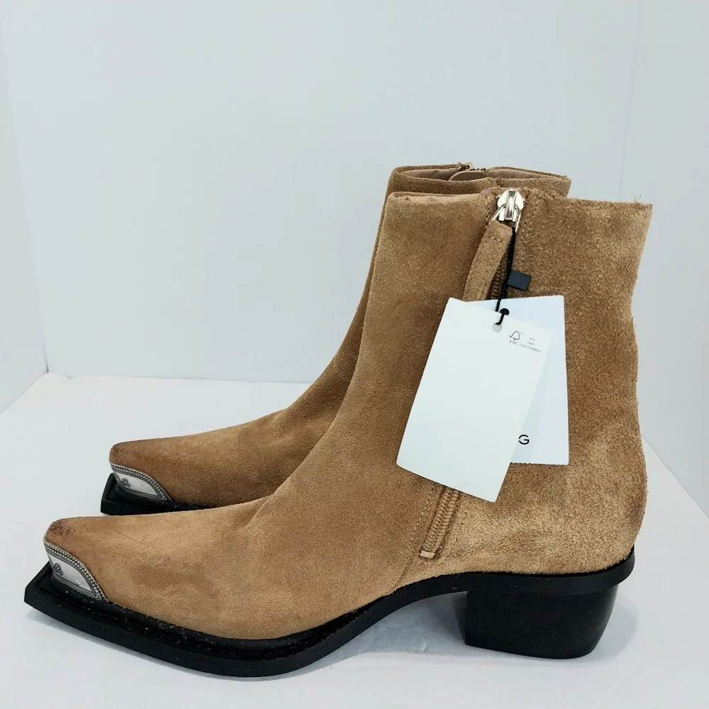 Mango Suede Leather, Distressed, Western Ankle Boots, NWT, Size 38|‎ US 7.5